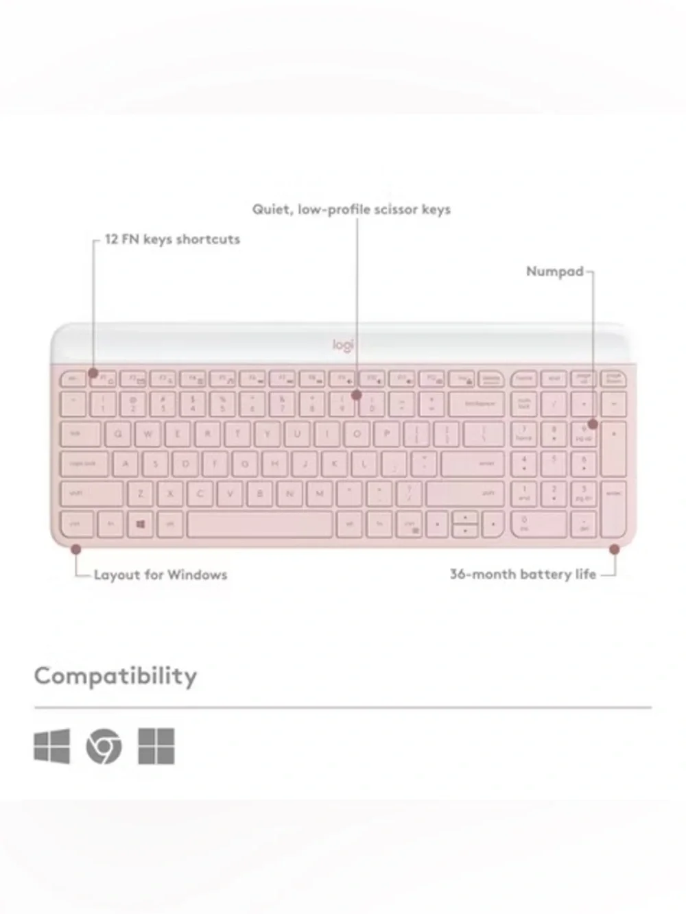 Logitech MK470 Keyboard Pink: USB-A Low-Profile Full-Size Keyboard & Mouse Combo